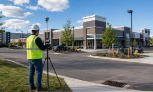 Land surveyor completing an ALTA survey at a commercial property in Maryland