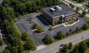 Aerial view of a commercial property for ALTA survey and 1031 exchange due diligence